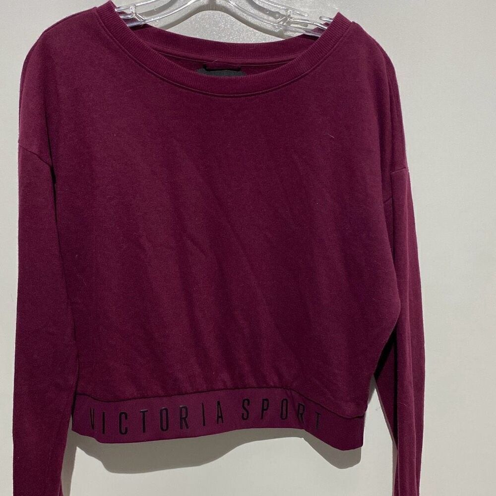 Victoria's‎ Secret Sport Women's Burgundy Cropped Long Sleeve Sweatshirt Medium